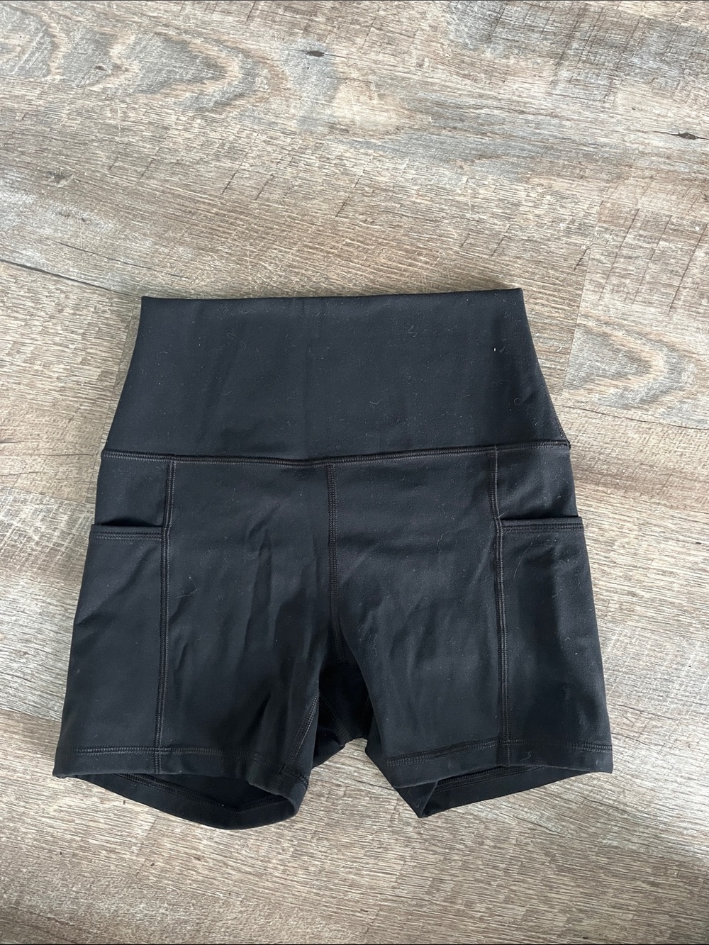 High-Rise Black Bike Shorts with Side Pockets